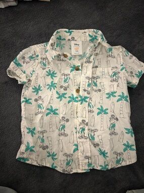 Disney Mickey Mouse Tropical Button-Down Shirt - Teal & White